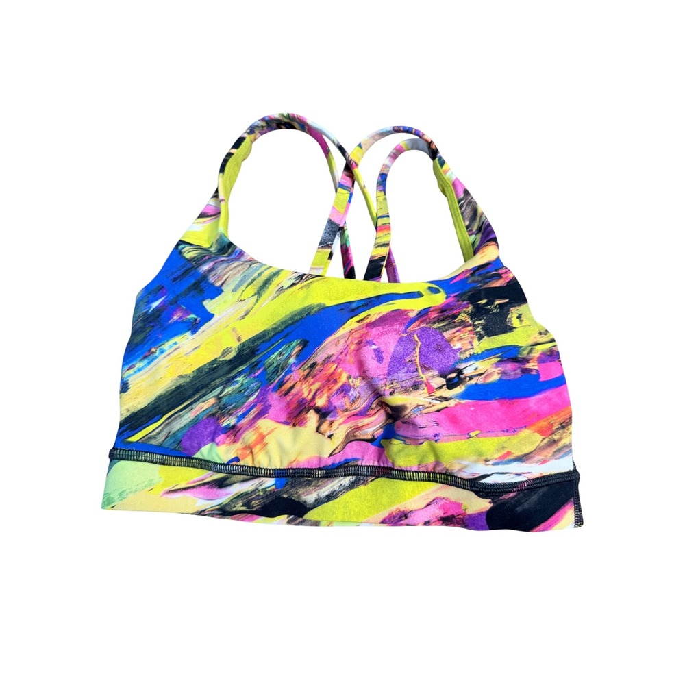 Lululemon Energy Bra Size 4 Multi Color Abstract Print Strappy Back Sports Bra